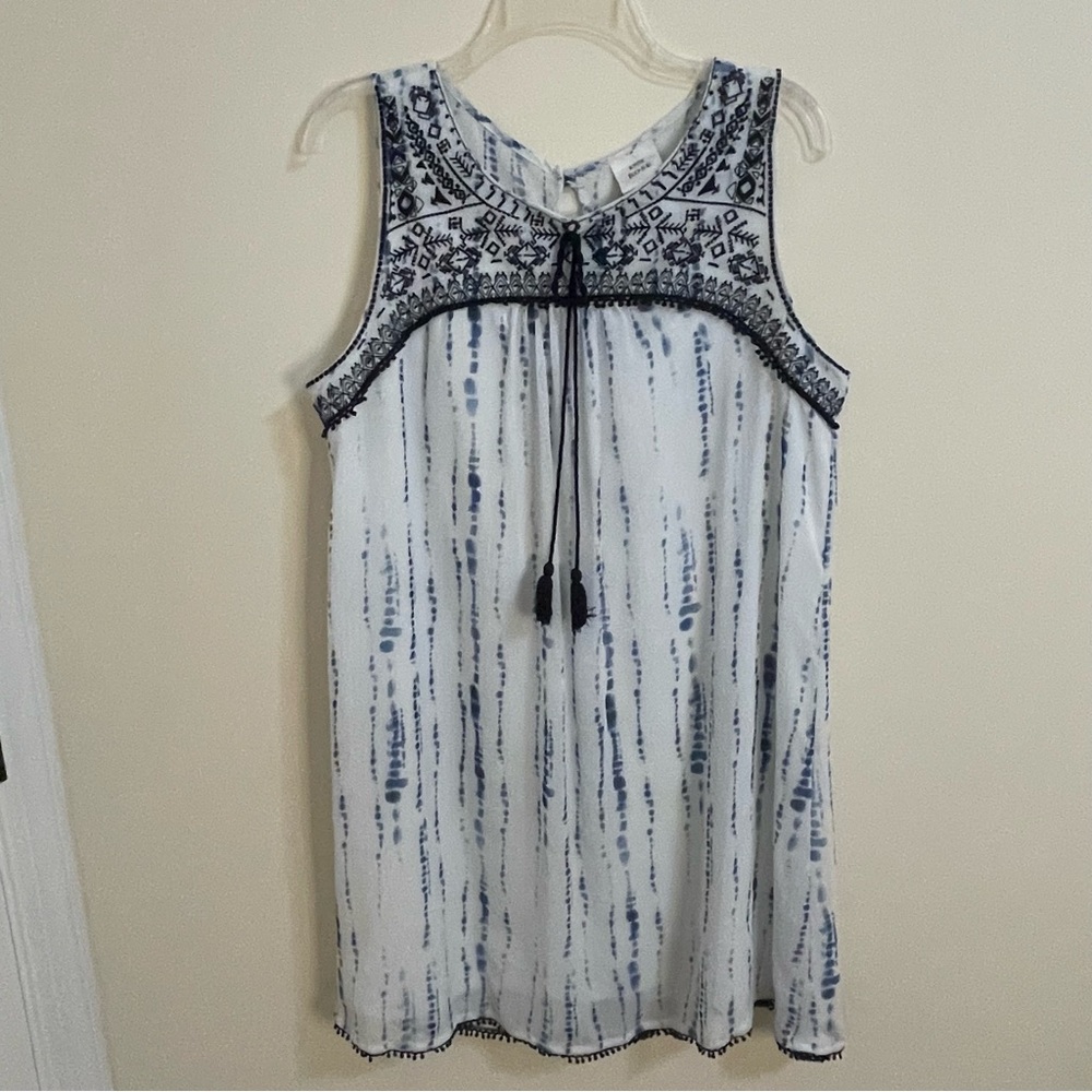 Knox Rose White and Navy Embroidered Tie-Front Mini Dress Size XL